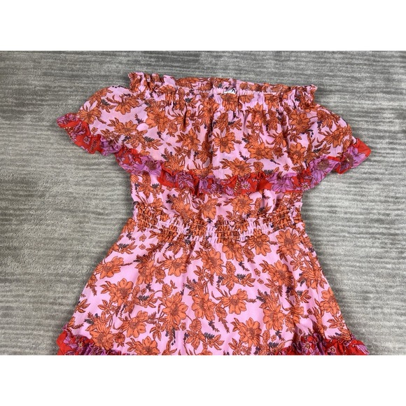 Jessica Simpson Dress Womens Medium‎ Pink Floral Off Shoulder Mini Lined Tiered - Picture 2 of 14